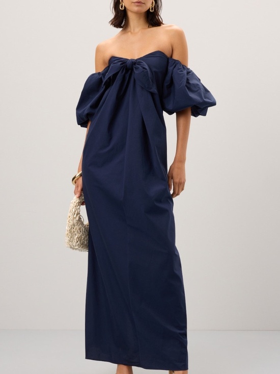 Caroline Constas Dresses & Skirts - Caroline Constas Reyna Navy Blue Puff Sleeve Maxi Dress - SMALL